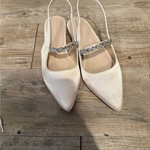Elegant White Slingback Flats with Rhinestone Detail
